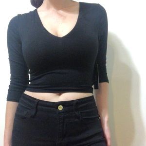 3/4 sleeve black crop top from Lulu’s, size M